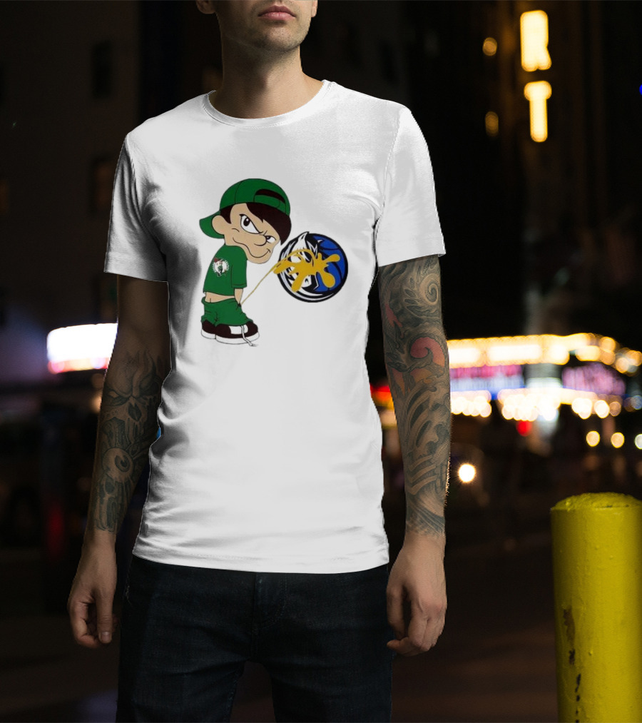 Little Boy Boston Celtics Piss On Dallas Mavericks Logo T-Shirt