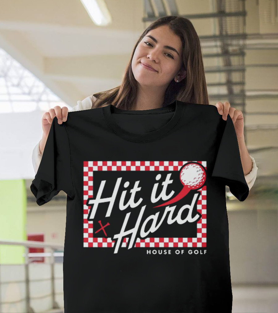 Hit It Hard Checkerboard House Of Golf Red White Golf Ball T-Shirt