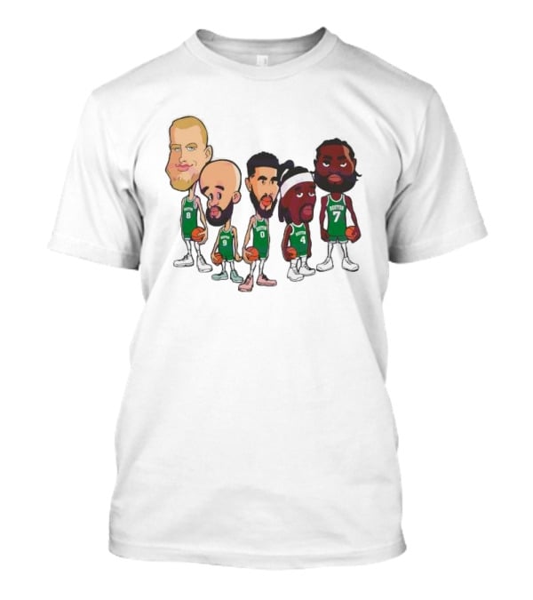 Caricature Boston Celtics Players NBA Basketball Cartoon Team Characters T-Shirt