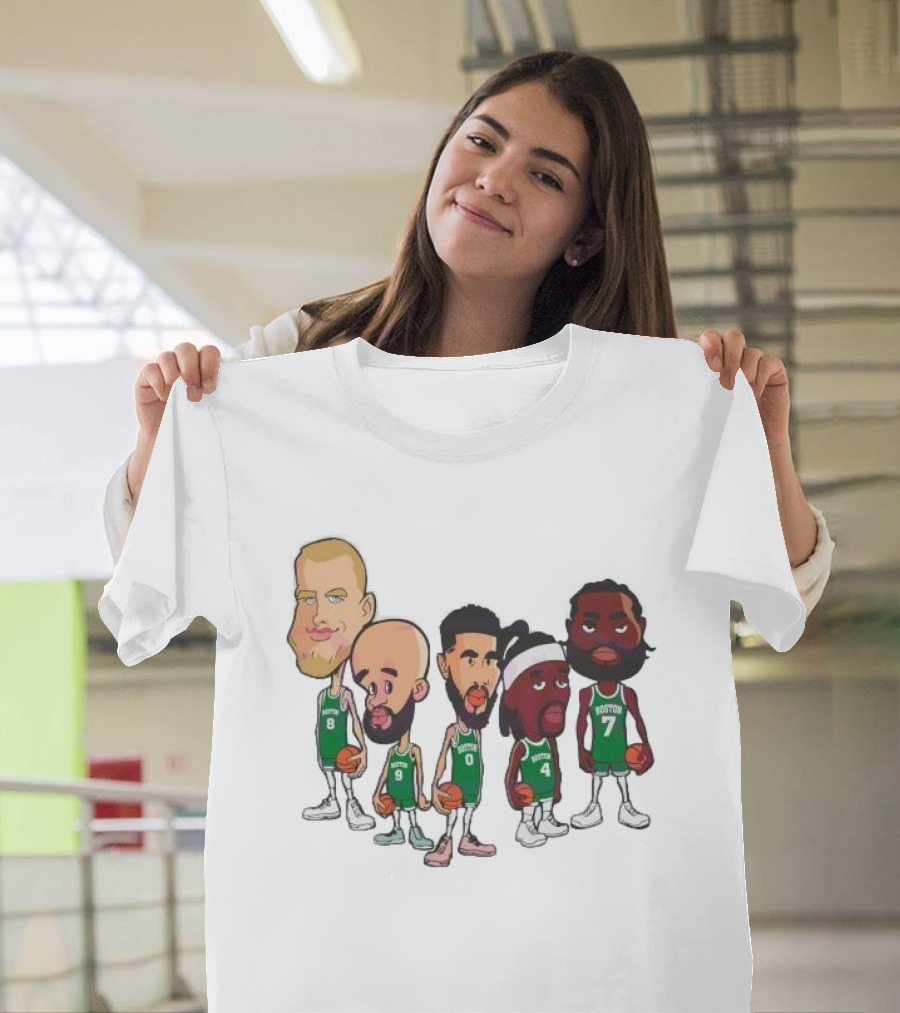 Caricature Boston Celtics Players NBA Basketball Cartoon Team Characters T-Shirt