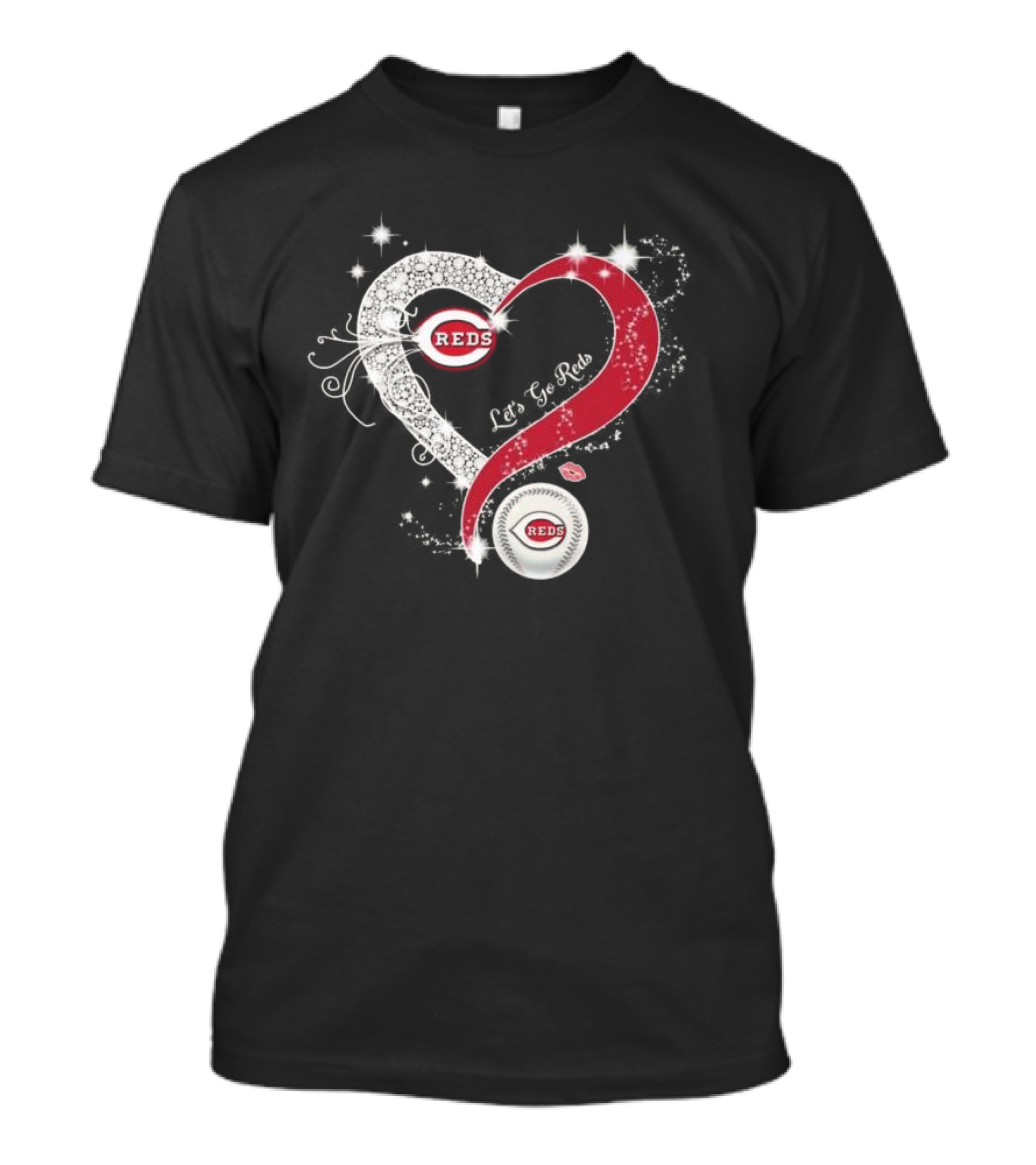 Cincinnati Reds Heart Emblem Let's Go Reds Sparkling T-Shirt