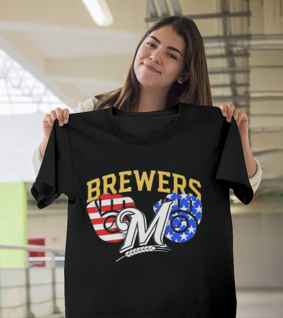 Brewers Patriotic American Flag Fists Logo 4th Of July T-Shirt