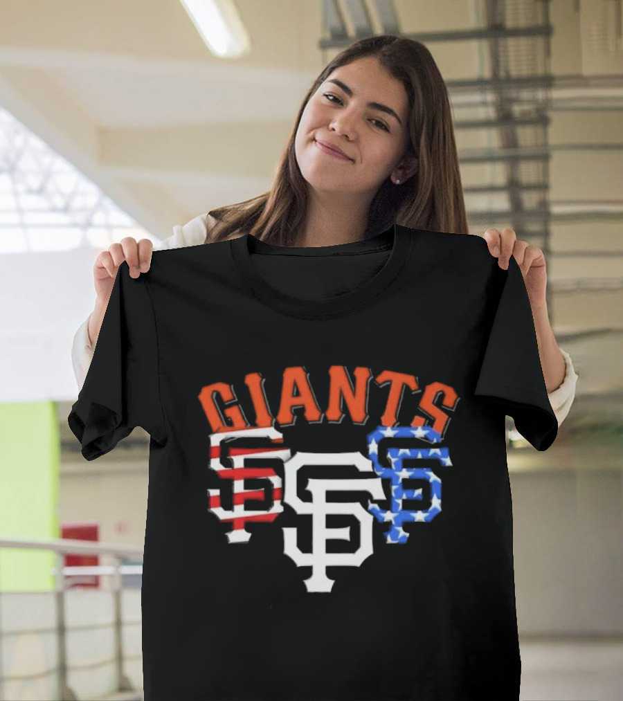 San Francisco Giants SF Logos American Flag Stars Stripes 4th of July T-Shirt