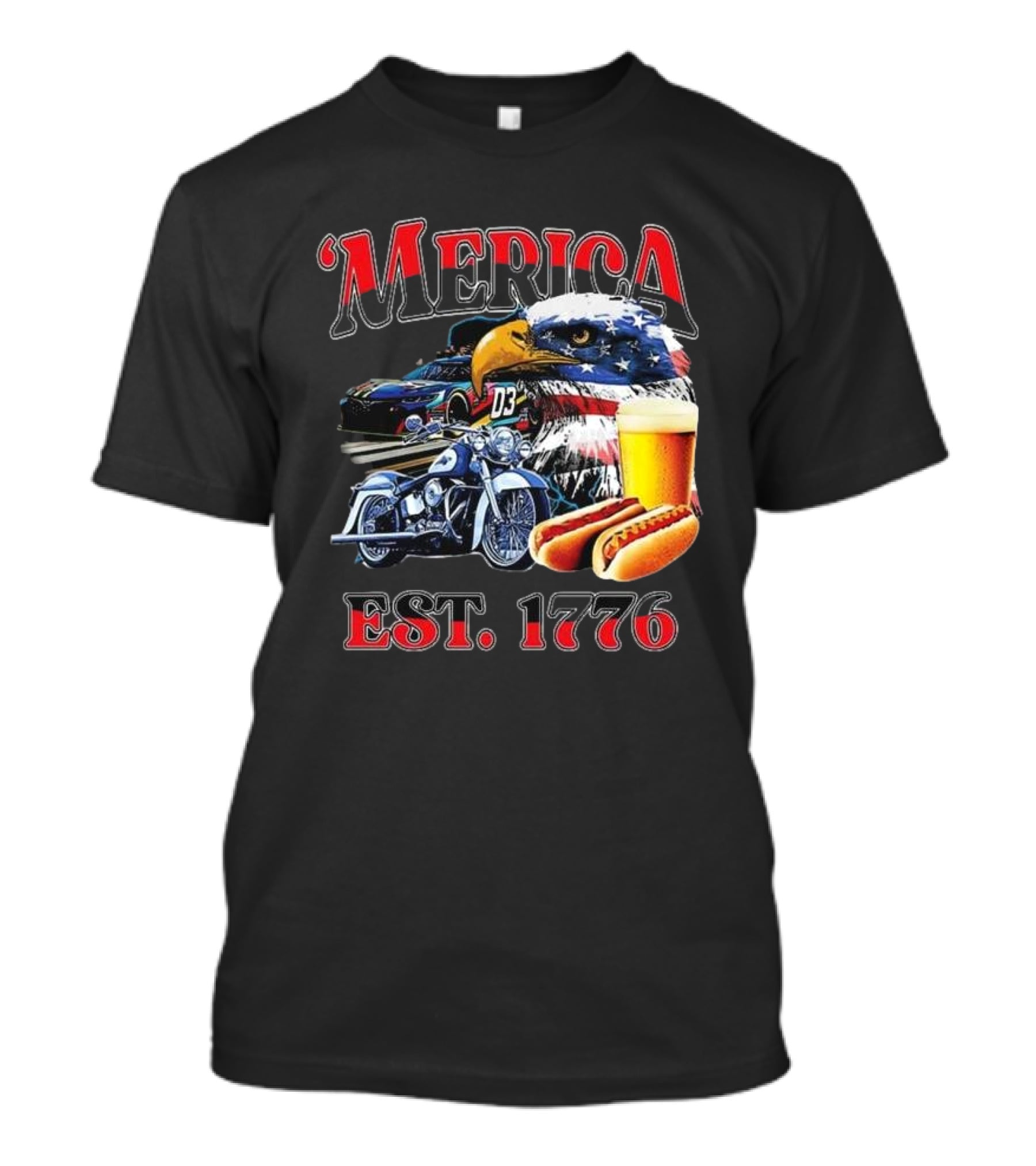 'Merica Bald Eagle Motorbike Beer Hotdogs Cars Est. 1776 T-Shirt
