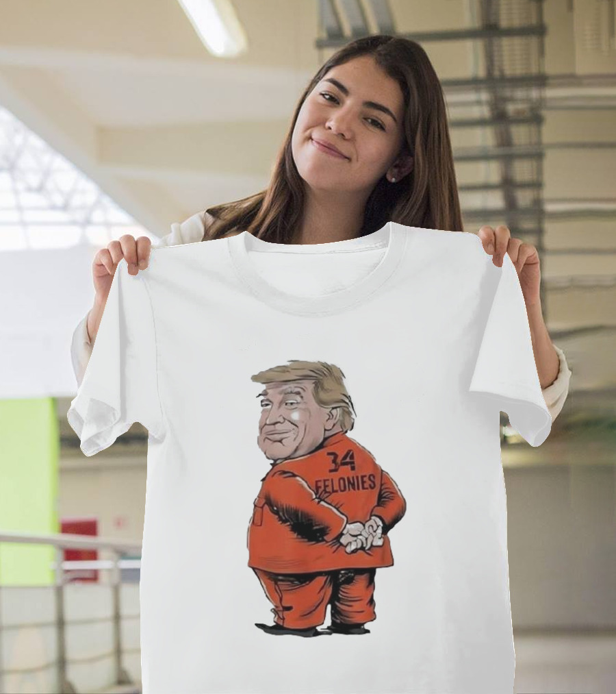 Donald Trump Cartoons 34 Felonies Orange Prison Suit T-Shirt