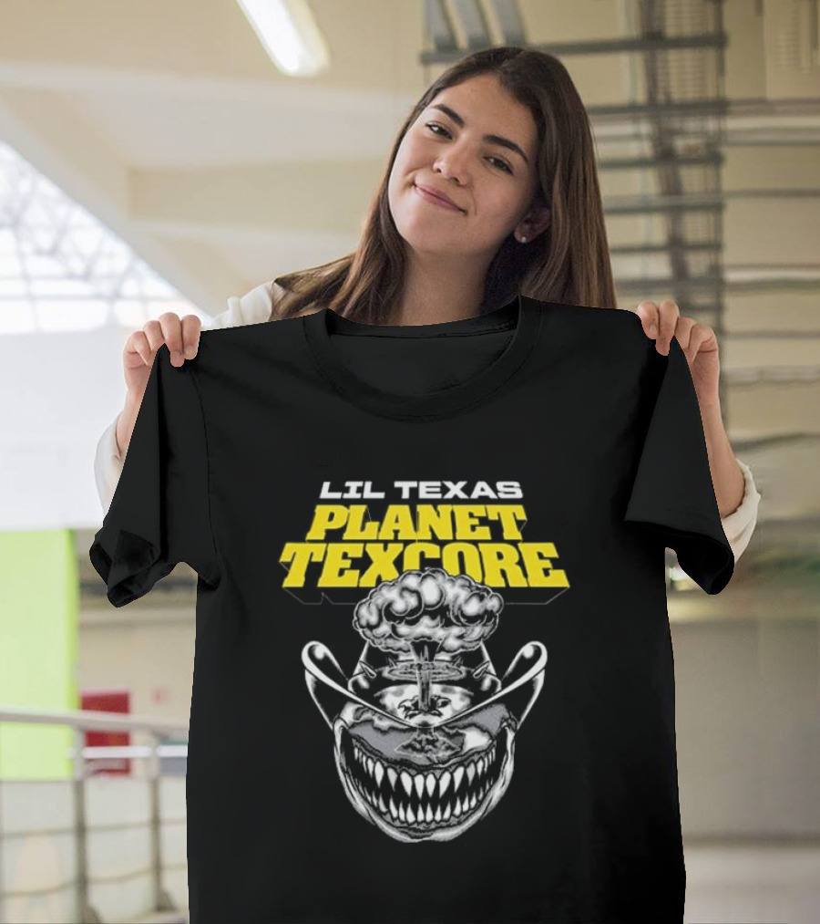 LIL TEXAS PLANET TEXCORE Smiling Skull with Mushroom Cloud and Cowboy Hat T-Shirt