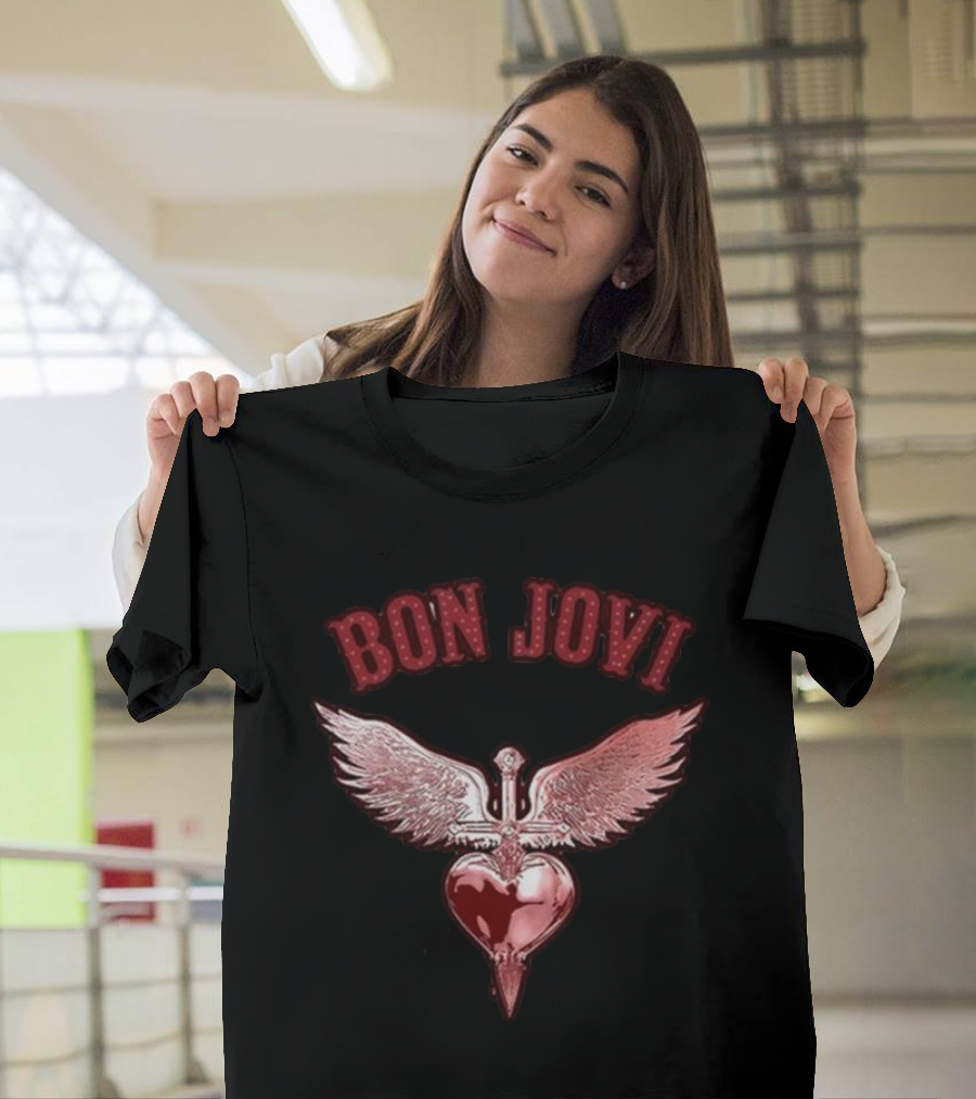 Bon Jovi Forever Red Winged Heart Dagger T-Shirt