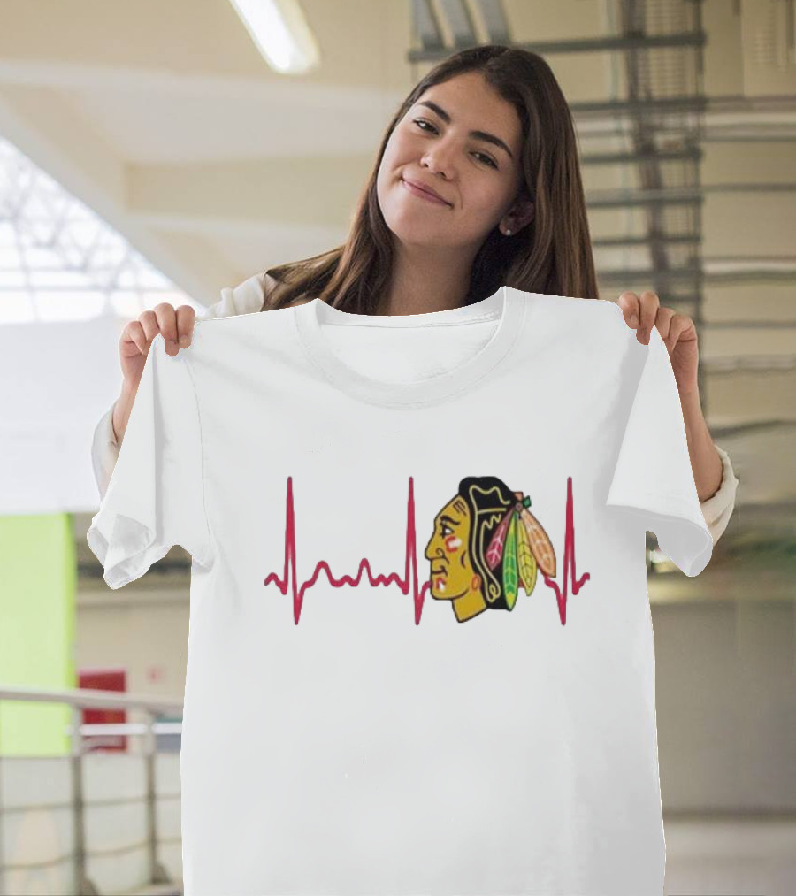 Chicago Blackhawks Heartbeat Hockey T-Shirt