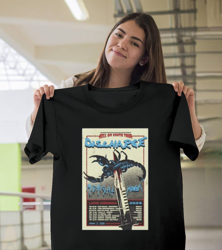 Hell On Earth Tour Discharge Midnight Havok Latin America 2024 Scorpion Knife T-Shirt