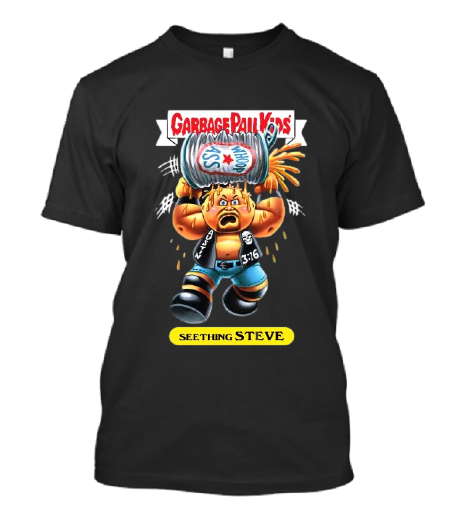 Garbage Pail Kids Seething Steve 3:16 Parody Character With Exploding Trash Can T-Shirt