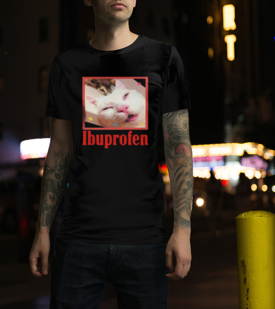 Ibuprofen Meme Cat With Distorted Face And Stars T-Shirt