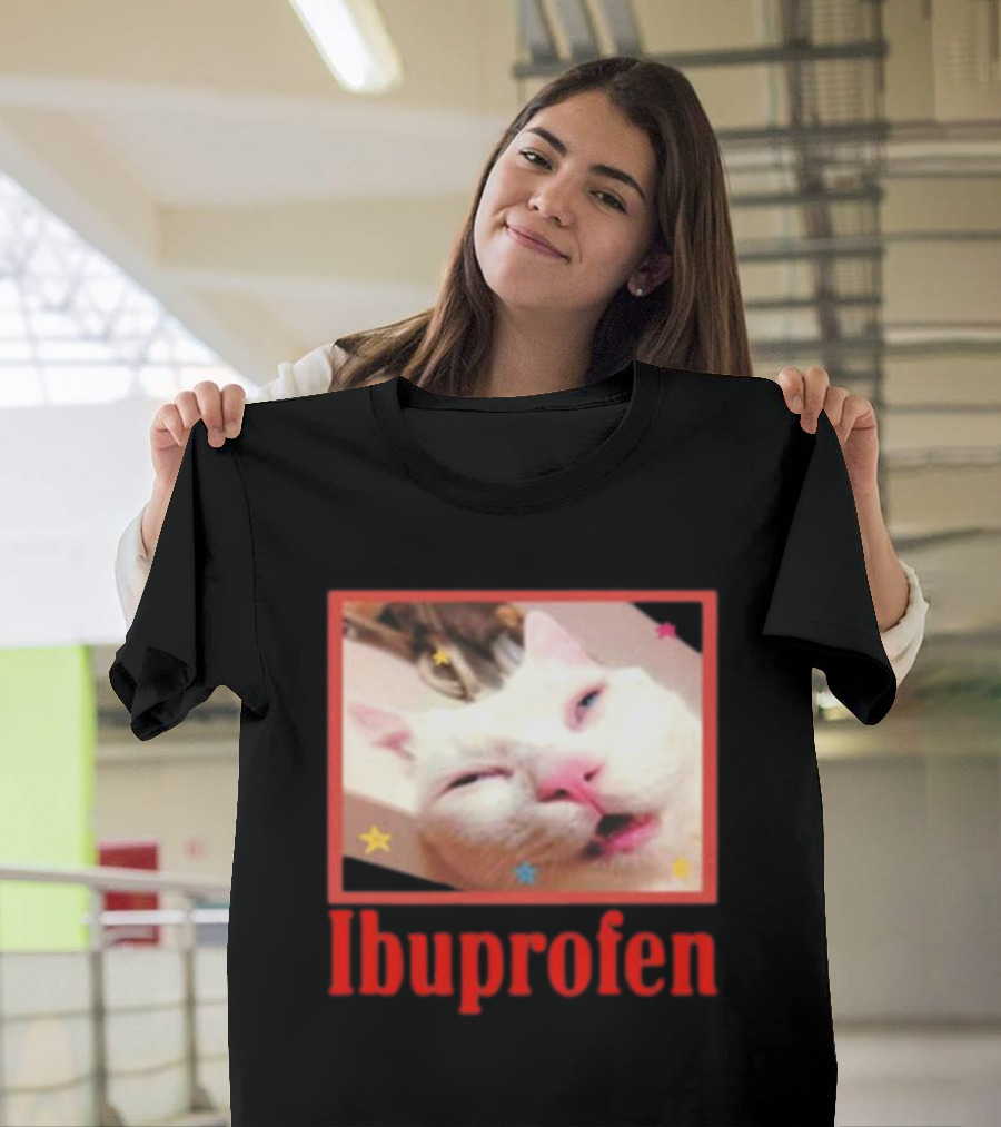 Ibuprofen Meme Cat With Distorted Face And Stars T-Shirt