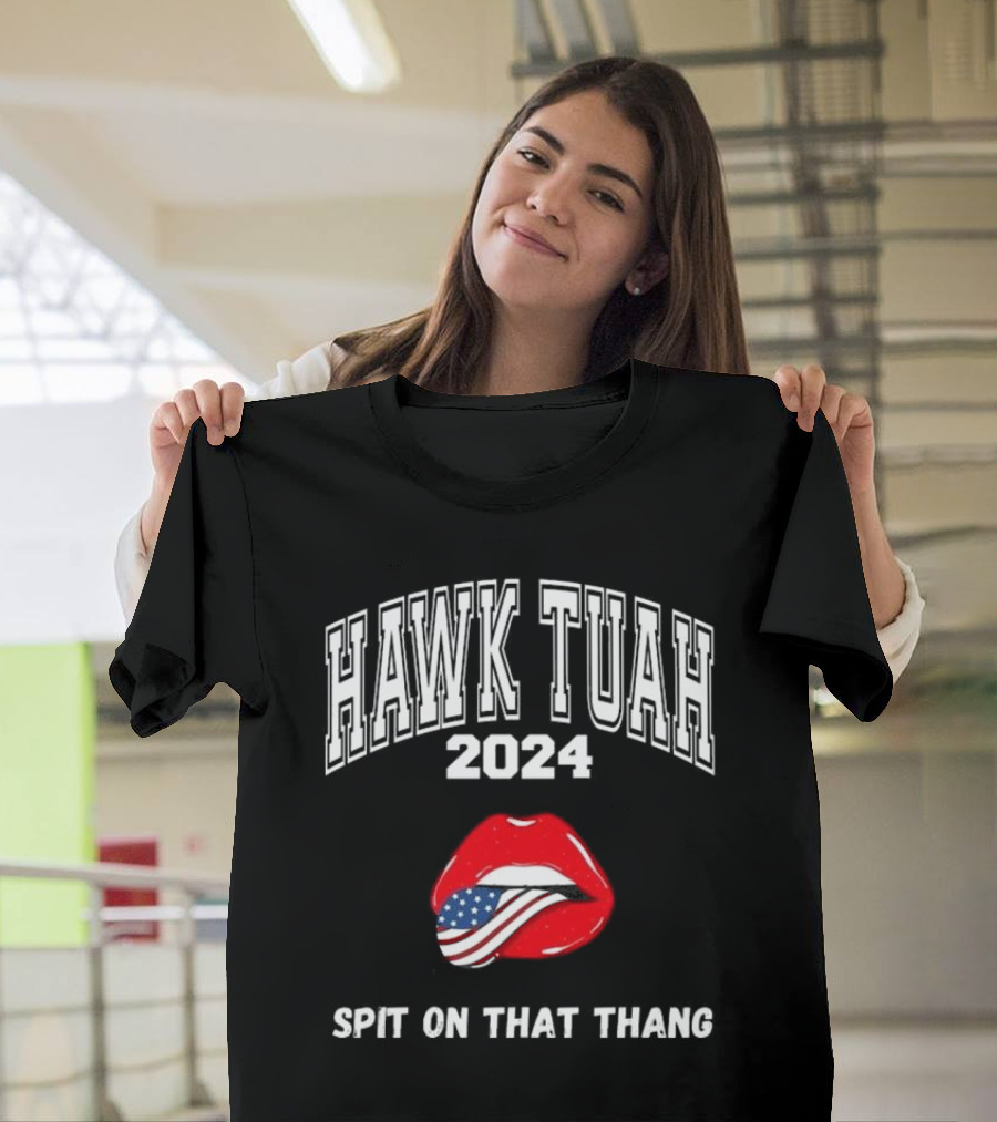 Hawk Tuah 2024 Spit On That Thang Lips with American Flag T-Shirt