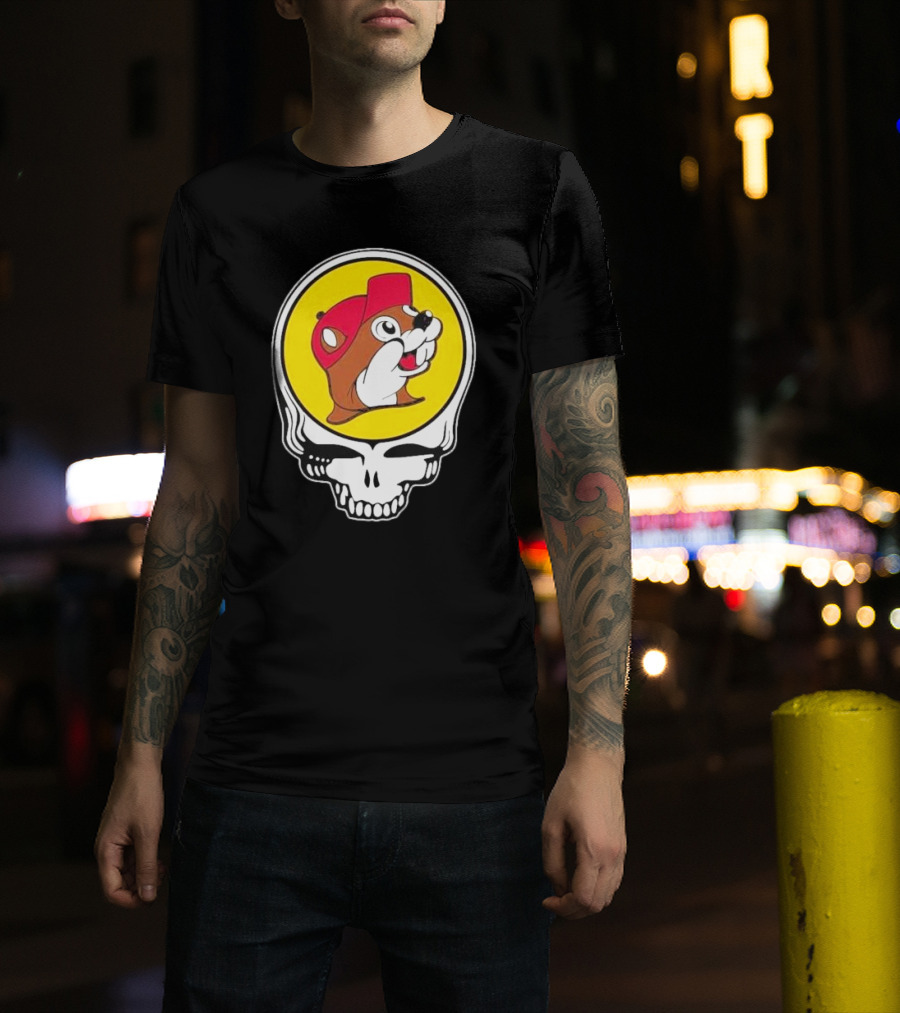 Buc-ee's Beaver In Grateful Dead Skull T-Shirt