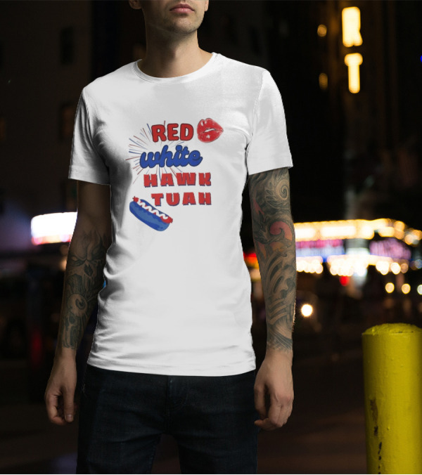 Red White Hawk Tuah Lips Hotdog T-Shirt
