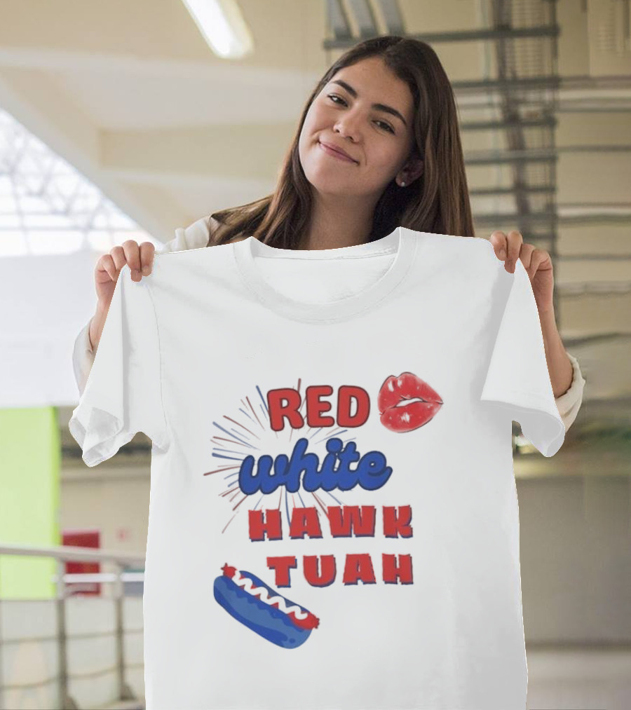 Red White Hawk Tuah Lips Hotdog T-Shirt