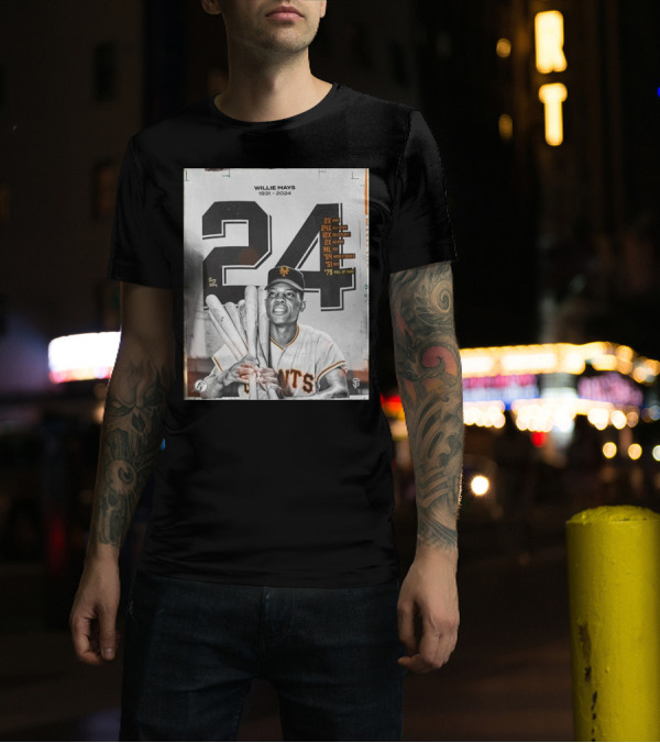 Willie Mays 1931-2024 Giants Legend 24x All-Star MVP Hall Of Fame T-Shirt
