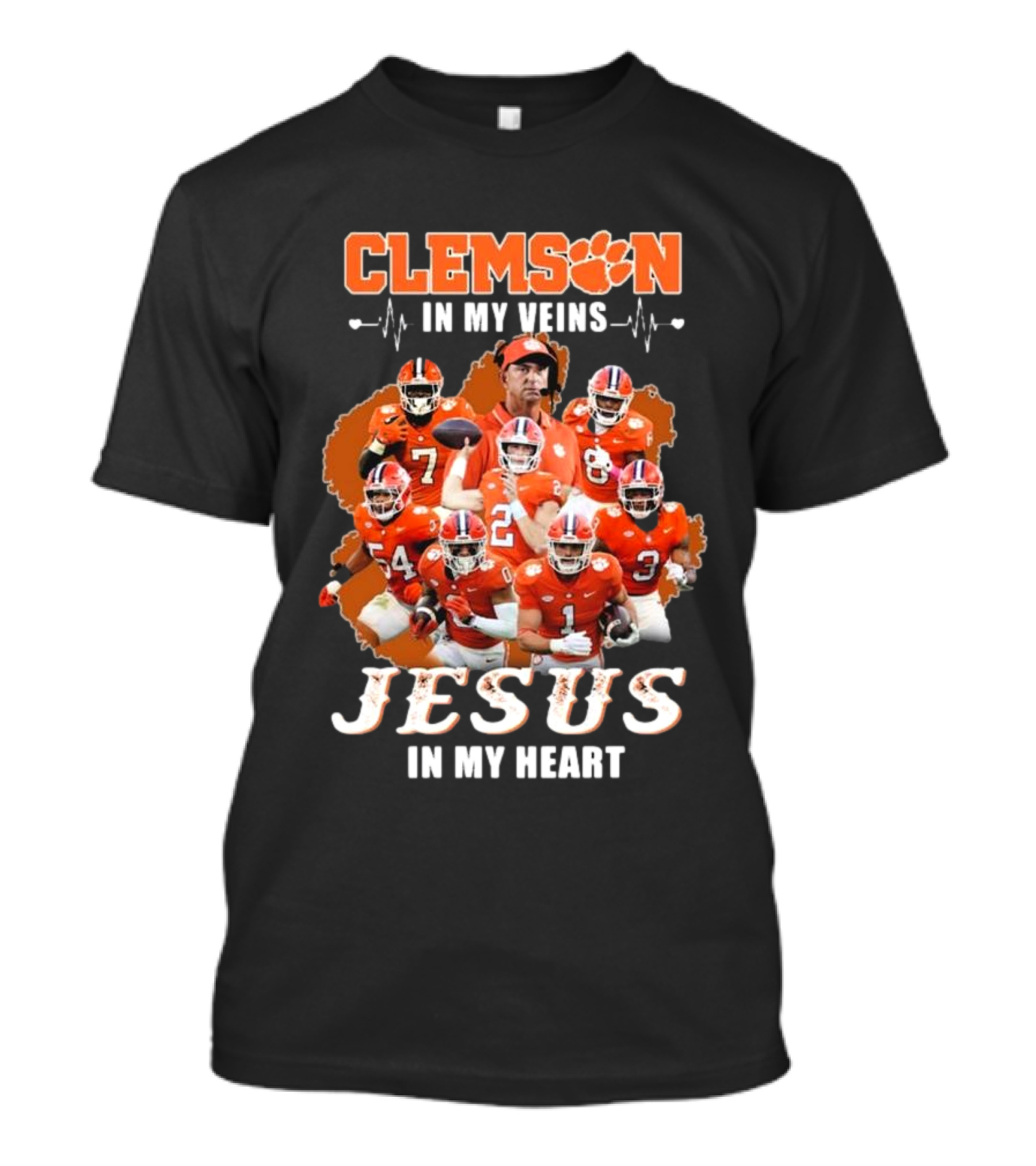 Clemson In My Veins Jesus In My Heart Football Team Collage T-Shirt