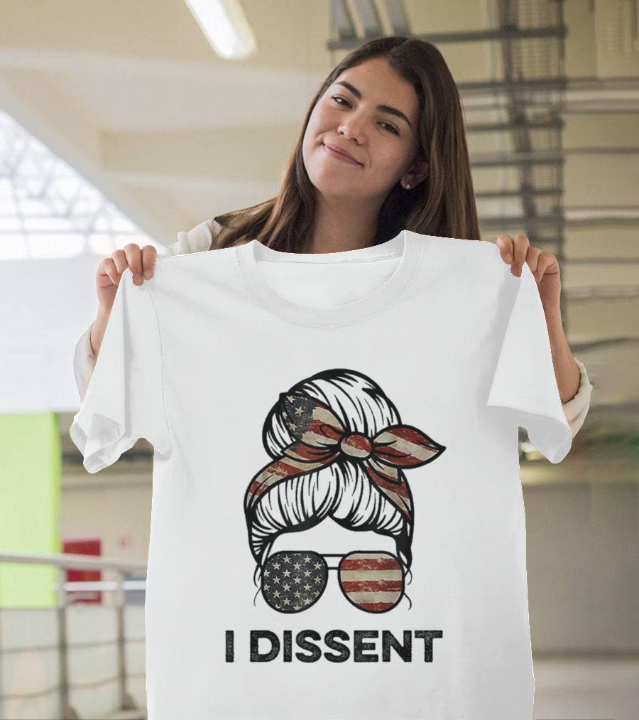 Messy Bun I Dissent USA Flag Vintage Sunglasses Bow T-Shirt