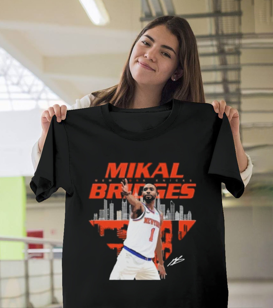 Mikal Bridges New York Knicks Skyline Signature Number 1 T-Shirt