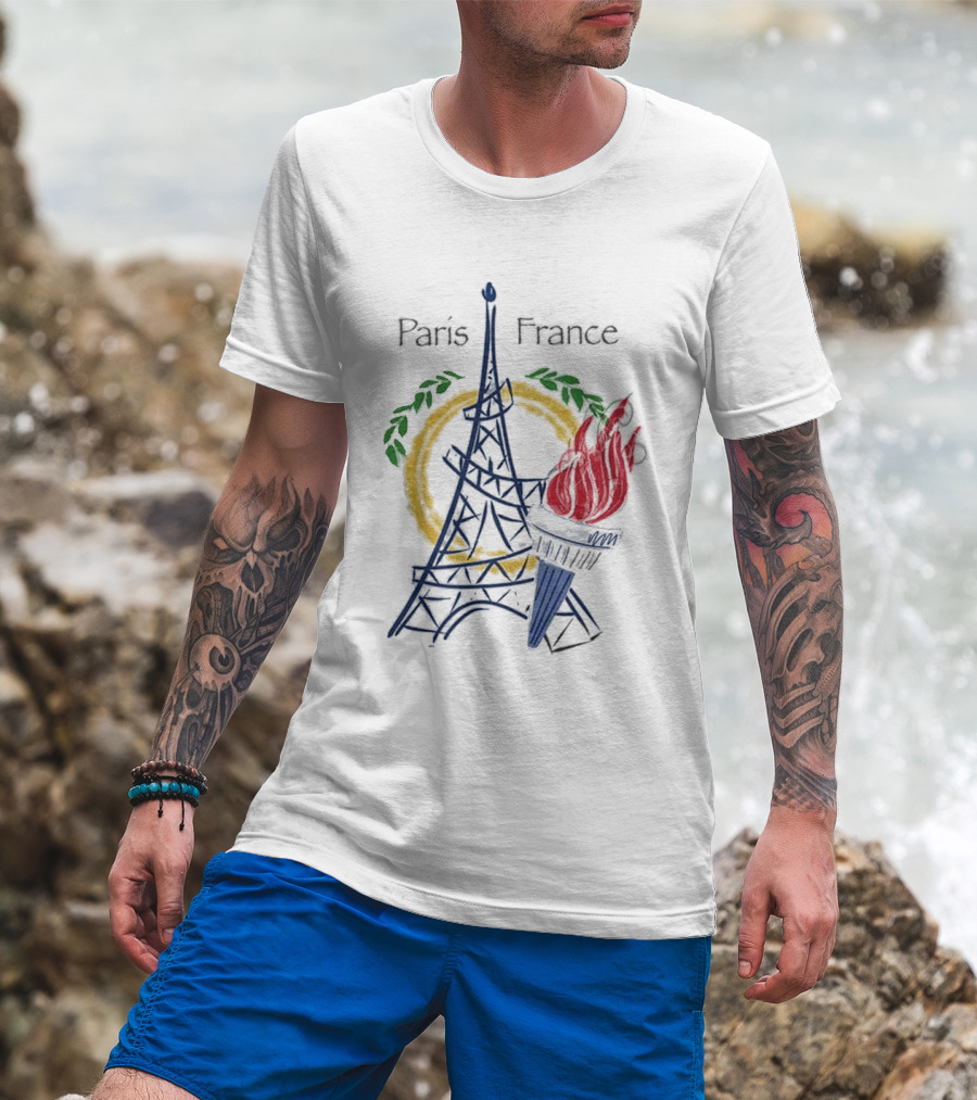 Paris France Eiffel Torch Olympic Laurel Icons T-Shirt