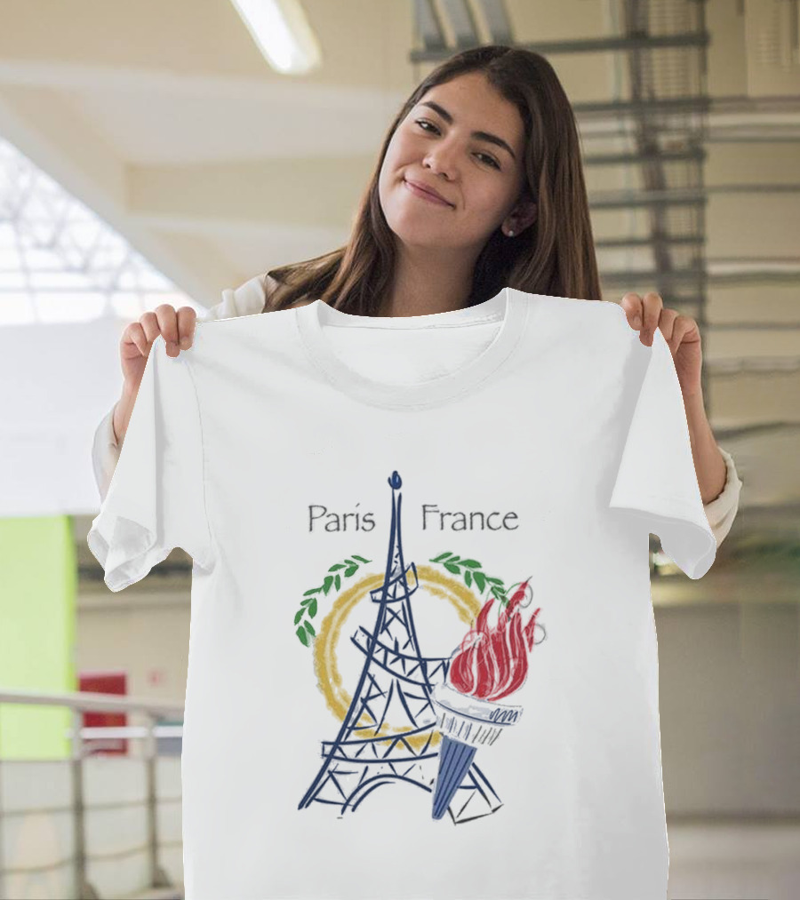 Paris France Eiffel Torch Olympic Laurel Icons T-Shirt