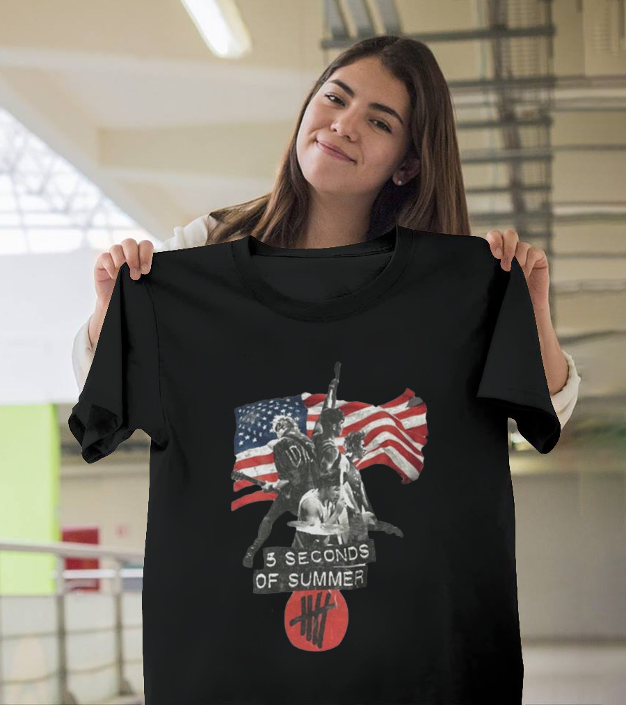 5 Seconds Of Summer American Band with Flag and Tally T-Shirt