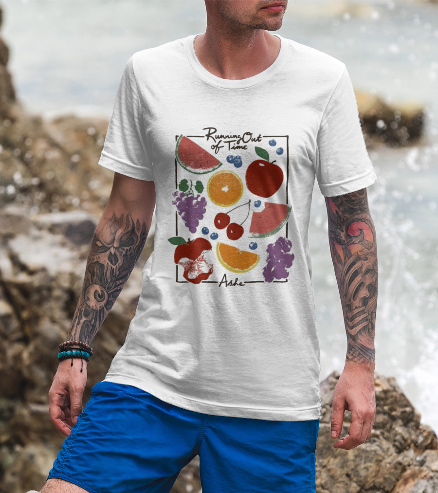 Running Out Of Time Ashe Fruit Collage Watermelon Orange Apple Grapes T-Shirt
