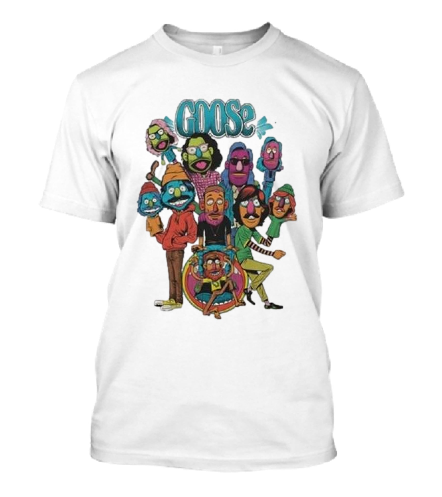 GOOSE Puppets Vibrant Cartoon Characters Ensemble T-Shirt
