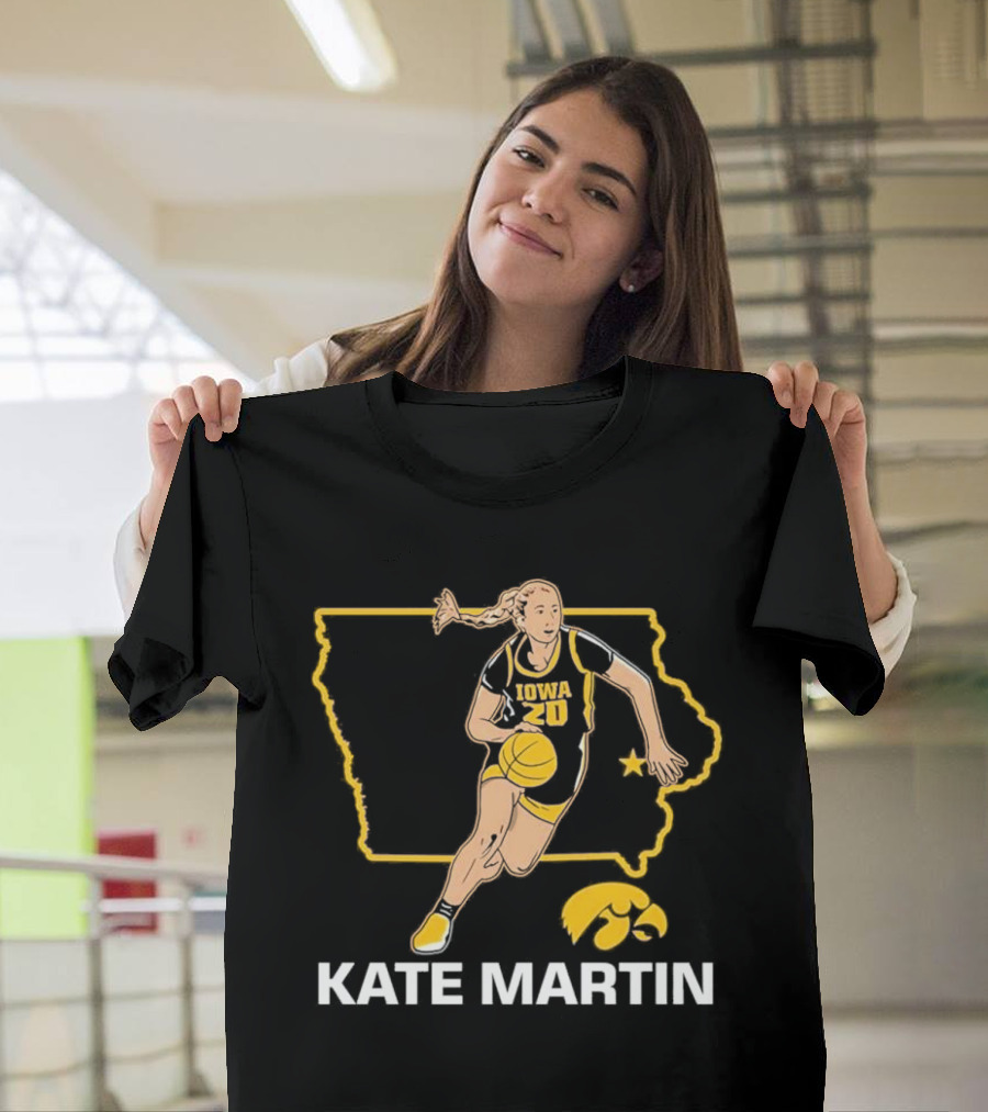 Kate Martin Iowa Basketball Star Player Number 20 Hawkeyes State Outline T-Shirt