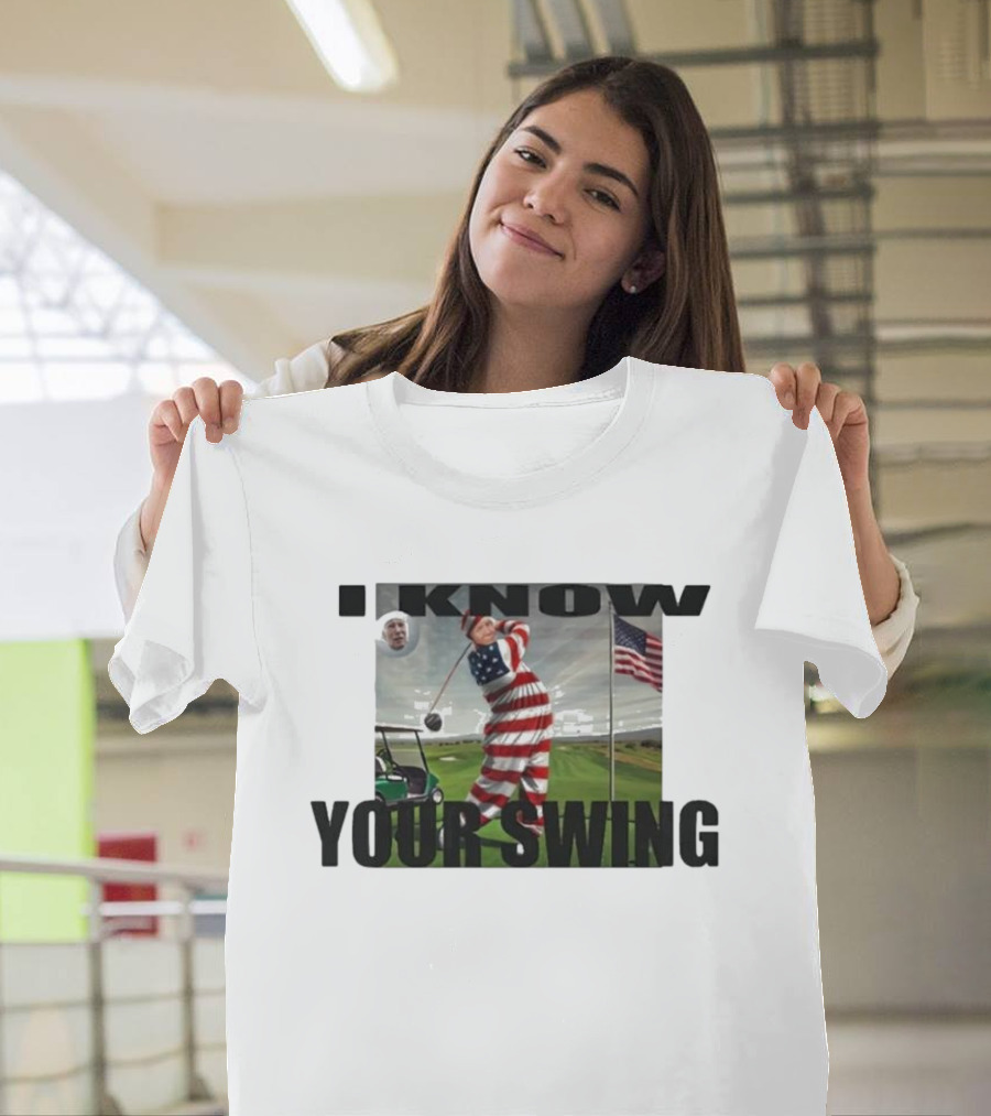 I Know Your Swing Trump Golf Debate 2024 American Flag Stadium T-Shirt