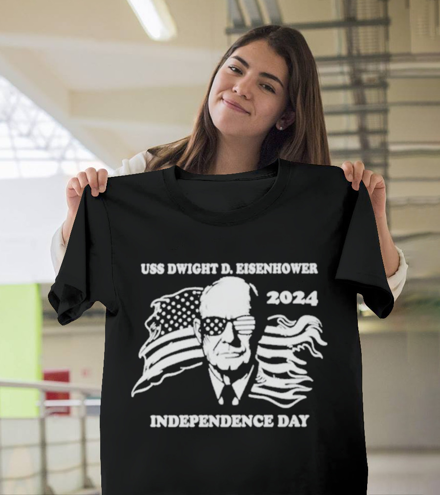 USS Dwight D. Eisenhower 2024 Independence Day Patriotic American Flag Glasses T-Shirt