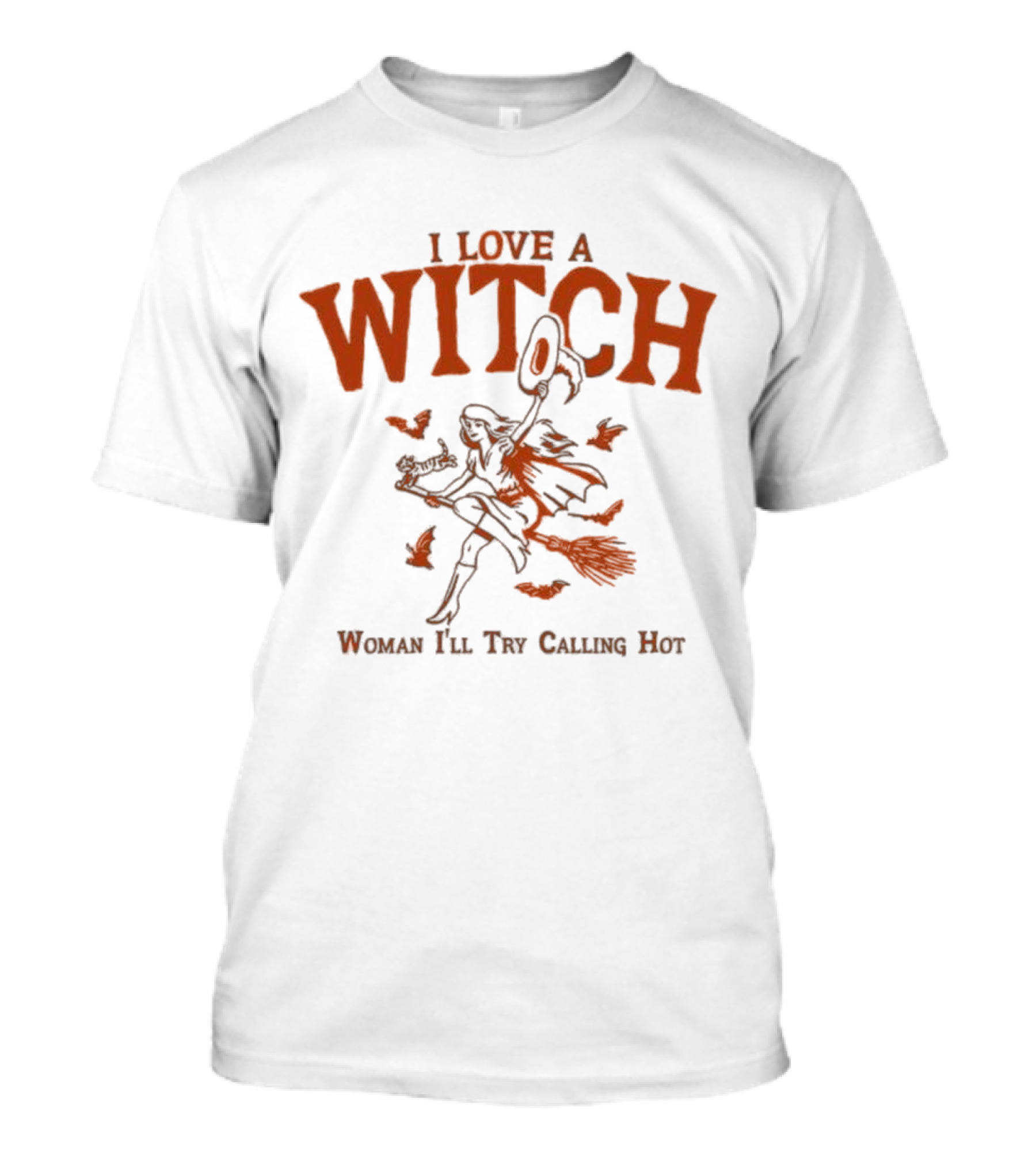 I Love A Witch Woman I'll Try Calling Hot Halloween Broomstick Bats Magic T-Shirt