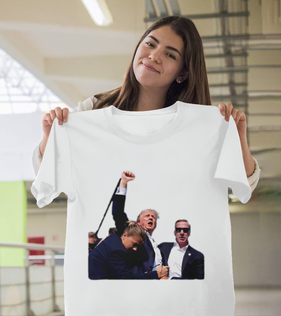 Missed Me Bitch Trump 2024 Trump Fight Raised Fist Photo T-Shirt