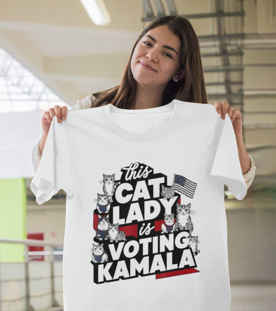 This Cat Lady Is Voting Kamala Cats with USA Flag T-Shirt