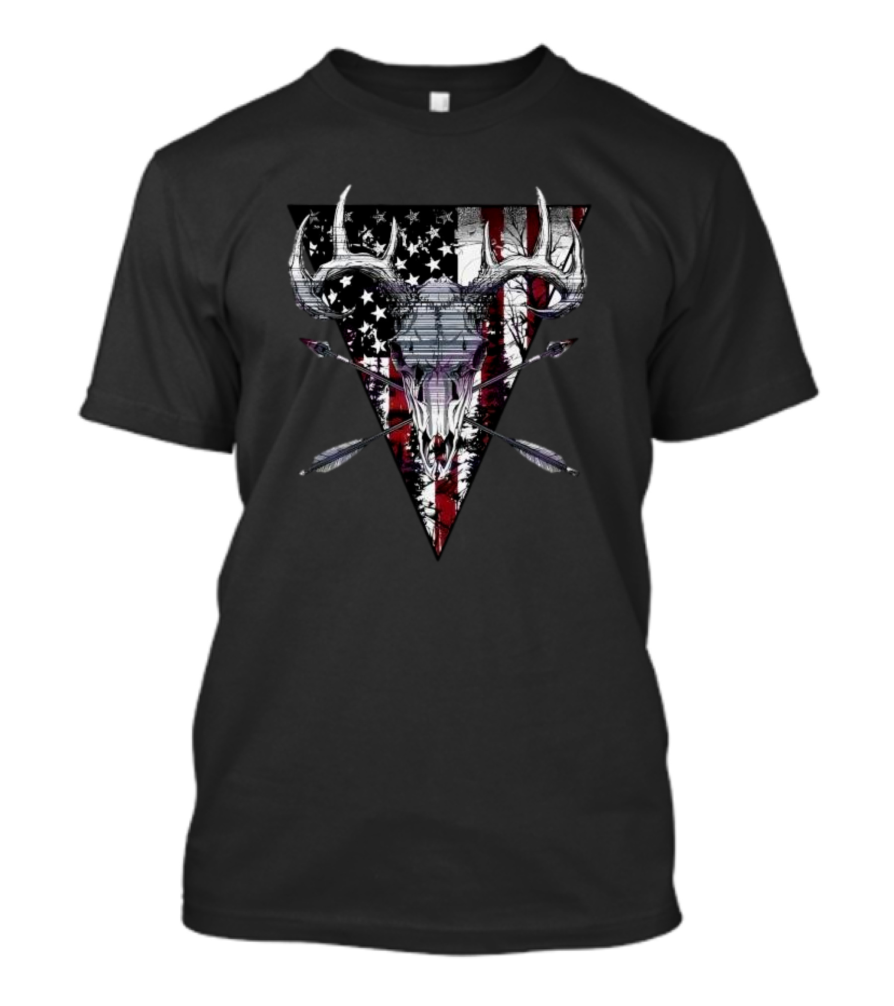 Retro Howitzer Deer Skull With Arrows And American Flag Background T-Shirt