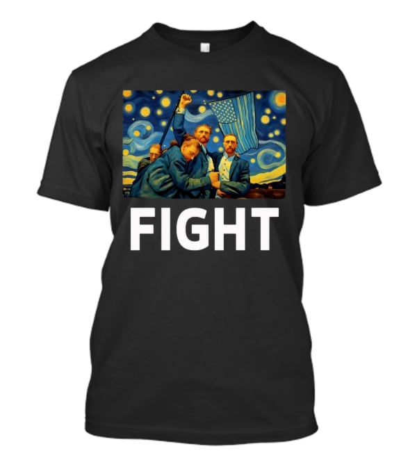 Fight Van Gogh Starry Night American Flag Fist Raised T-Shirt