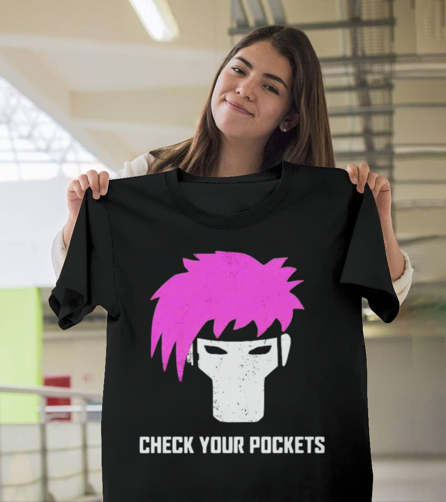 Check Your Pockets Pink Hair Masked Face T-Shirt