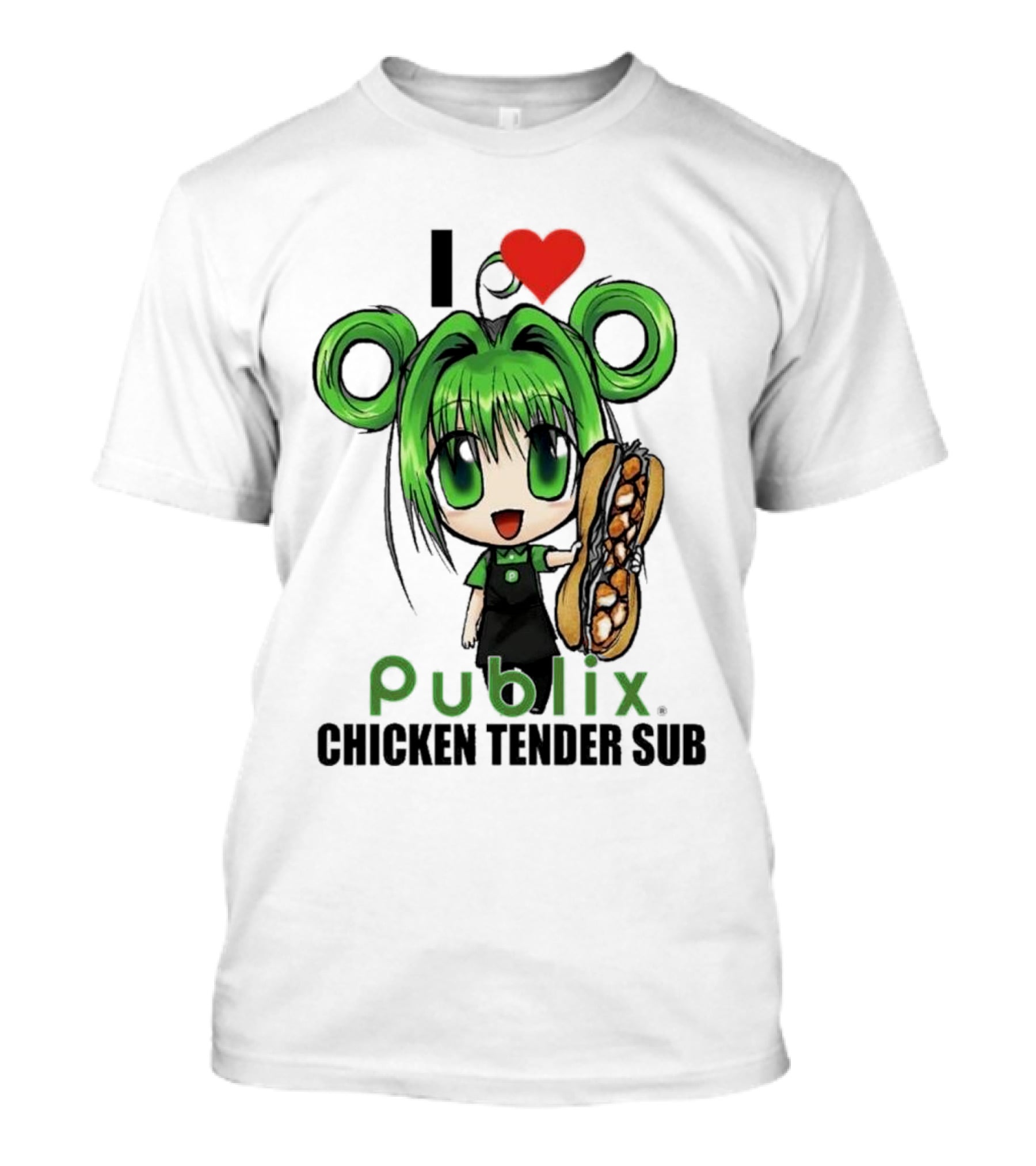 I Love Publix Chicken Tender Sub Anime Character With Green Hair And Big Sandwich T-Shirt