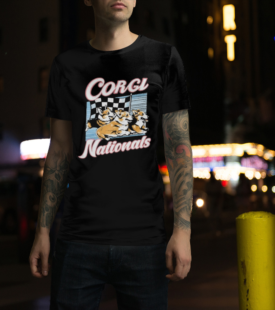 Corgi Nationals Racing Dogs With Checkered Flag T-Shirt