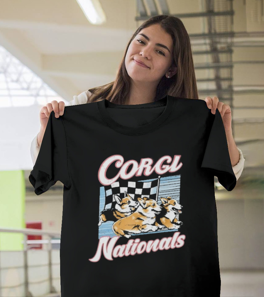 Corgi Nationals Racing Dogs With Checkered Flag T-Shirt