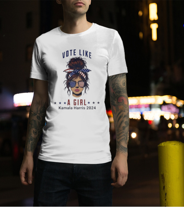 Vote Like A Girl Kamala Harris 2024 Americana Stars And Stripes Bandana Sunglasses T-Shirt