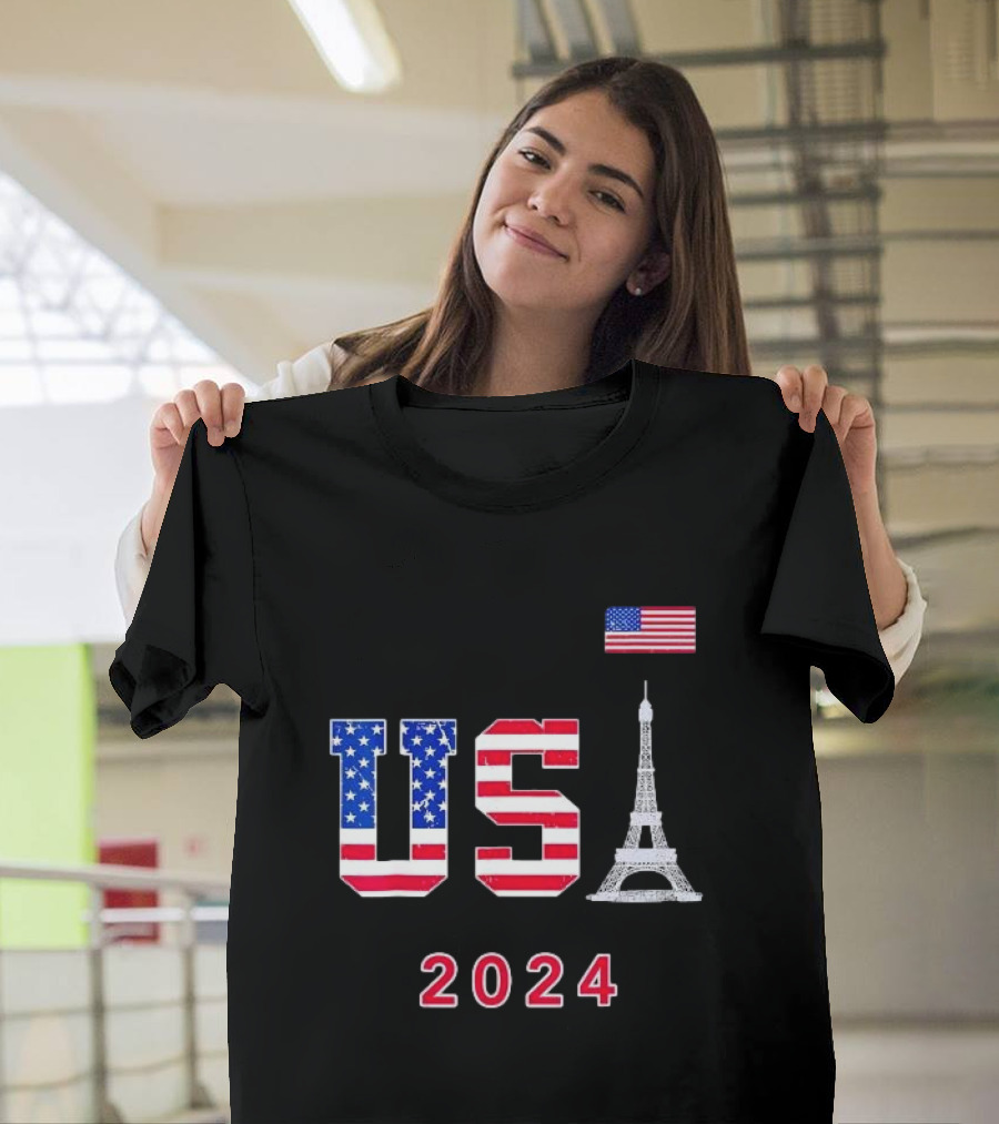 USA 2024 Go United States Sport Team Eiffel Tower Flag Supporter T-Shirt