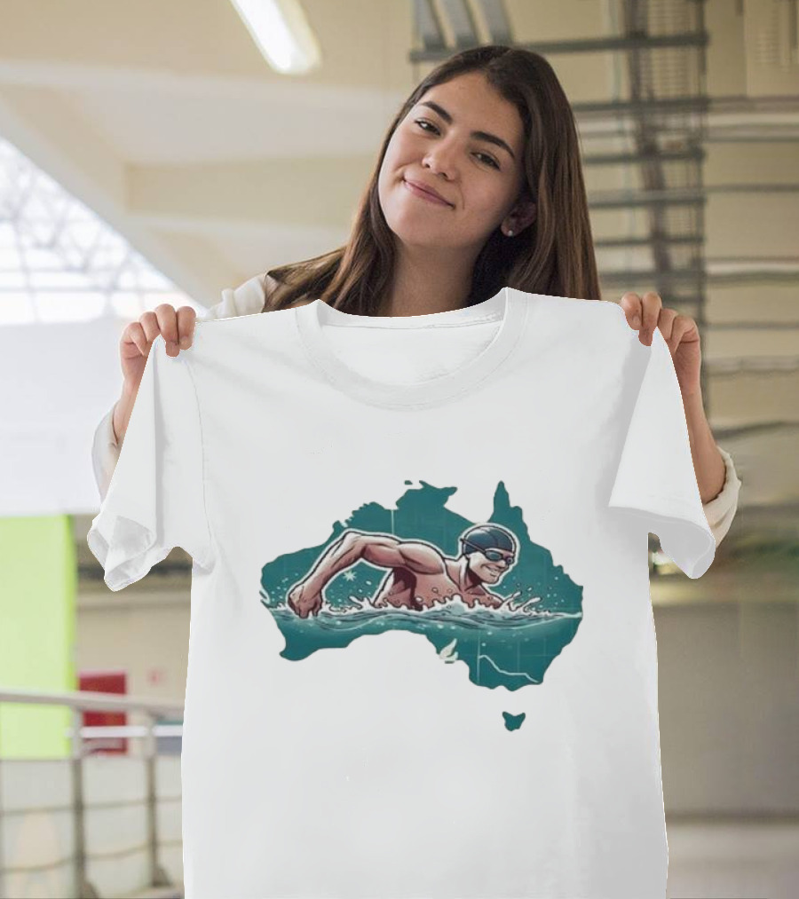 Paris 2024 Aussie Swimmer Australia Map T-Shirt