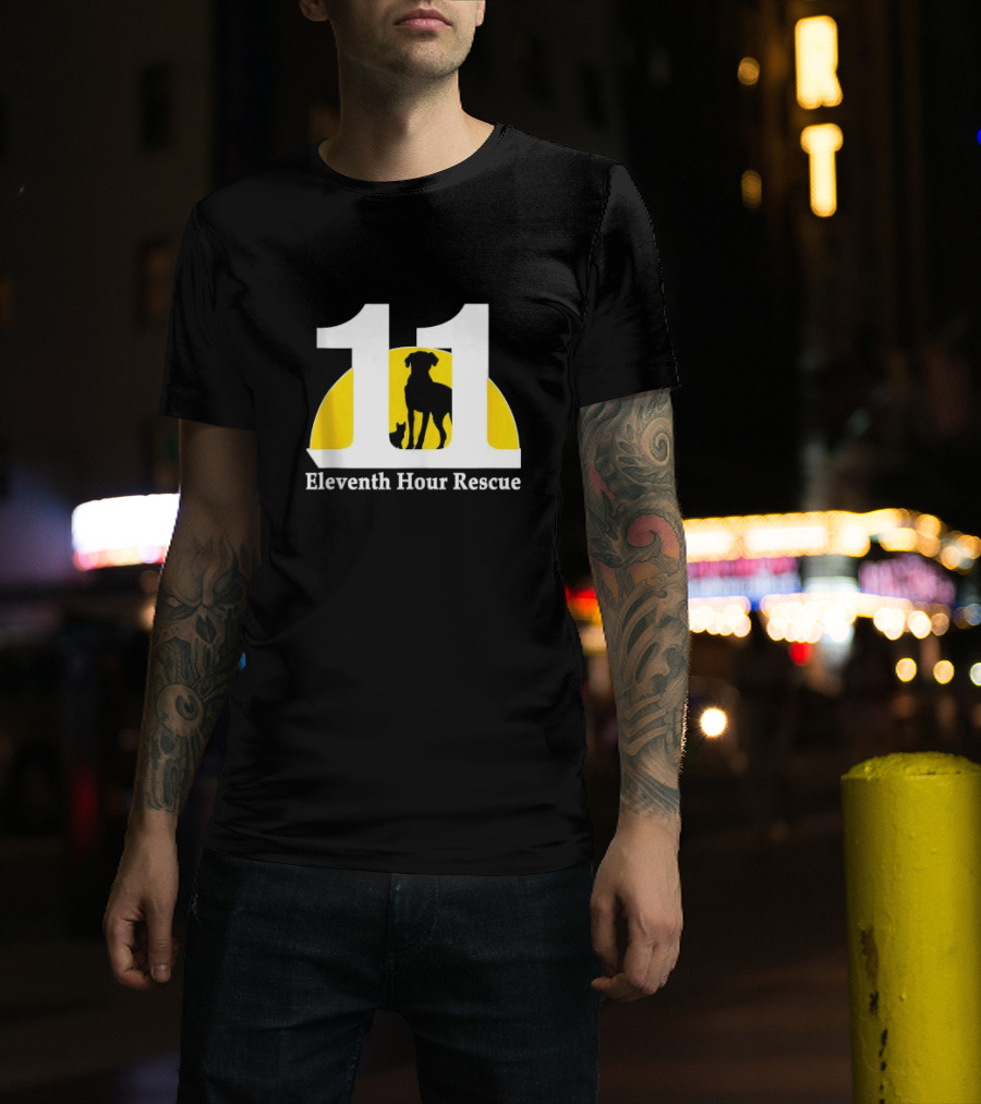Eleventh Hour Rescue 11 Dog And Cat Silhouette In Yellow Circle T-Shirt