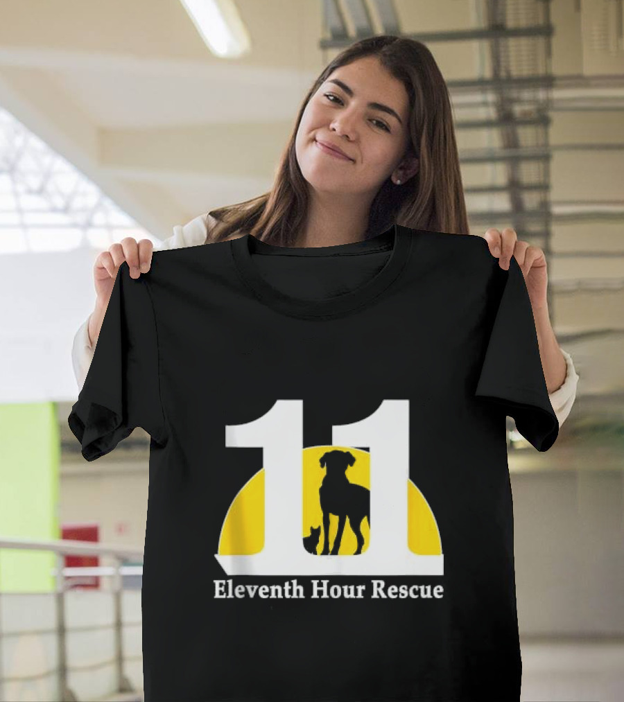 Eleventh Hour Rescue 11 Dog And Cat Silhouette In Yellow Circle T-Shirt