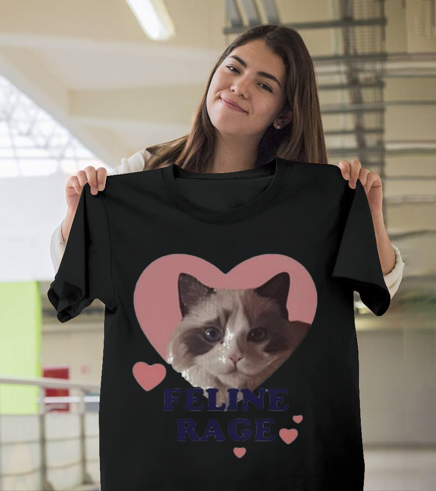 Feline Rage Cat Heart Face T-Shirt