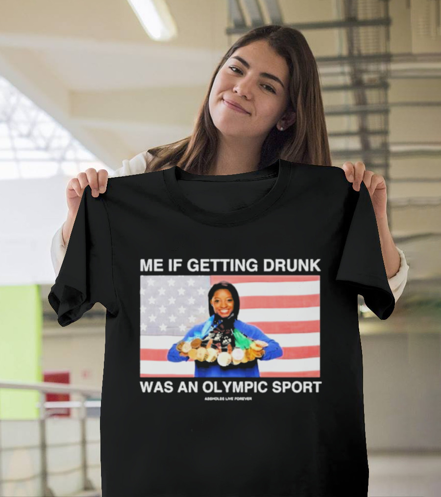 Me If Getting Drunk Was An Olympic Sport Medals American Flag Aesthetics T-Shirt