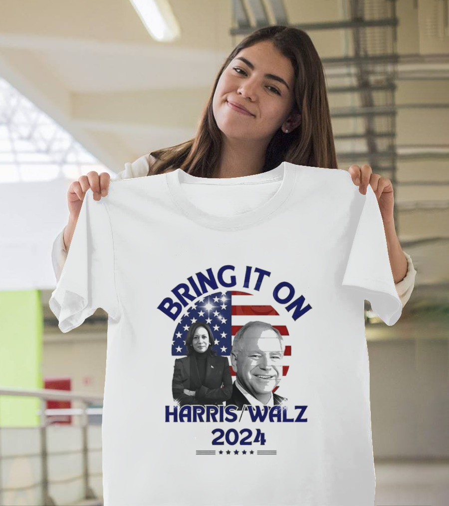 Bring It On Harris Walz 2024 USA Flag T-Shirt