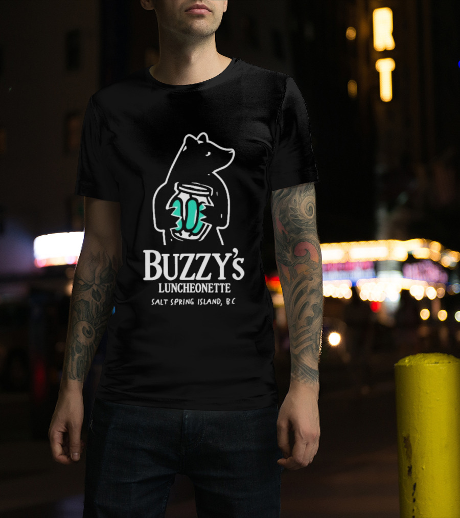 Buzzy’s Luncheonette Bear Holding Jar Salt Spring Island BC T-Shirt